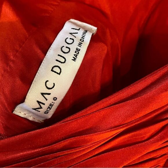 NWT Mac Duggal Red Soft Tie Halter Neck High Slit Gown dress rosette chiffon 0 - Picture 9 of 12